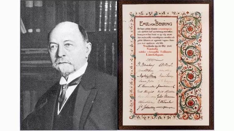 Emil von Behring mit erster Nobelpreisurkunde für Medizin