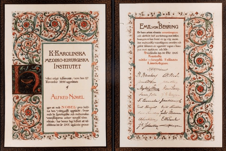 Nobelpreisurkunde von 1901 an Emil von Behring