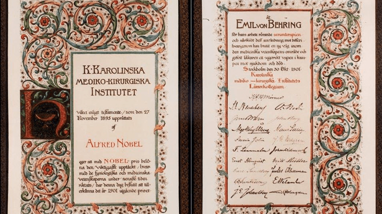 Nobelpreisurkunde von 1901 an Emil von Behring