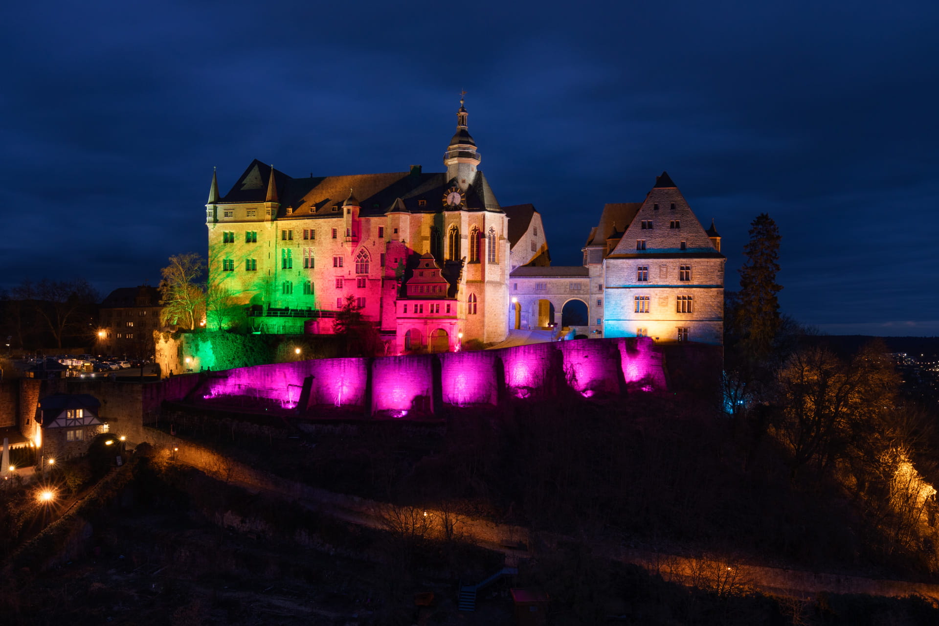 illuminated castle Marburg