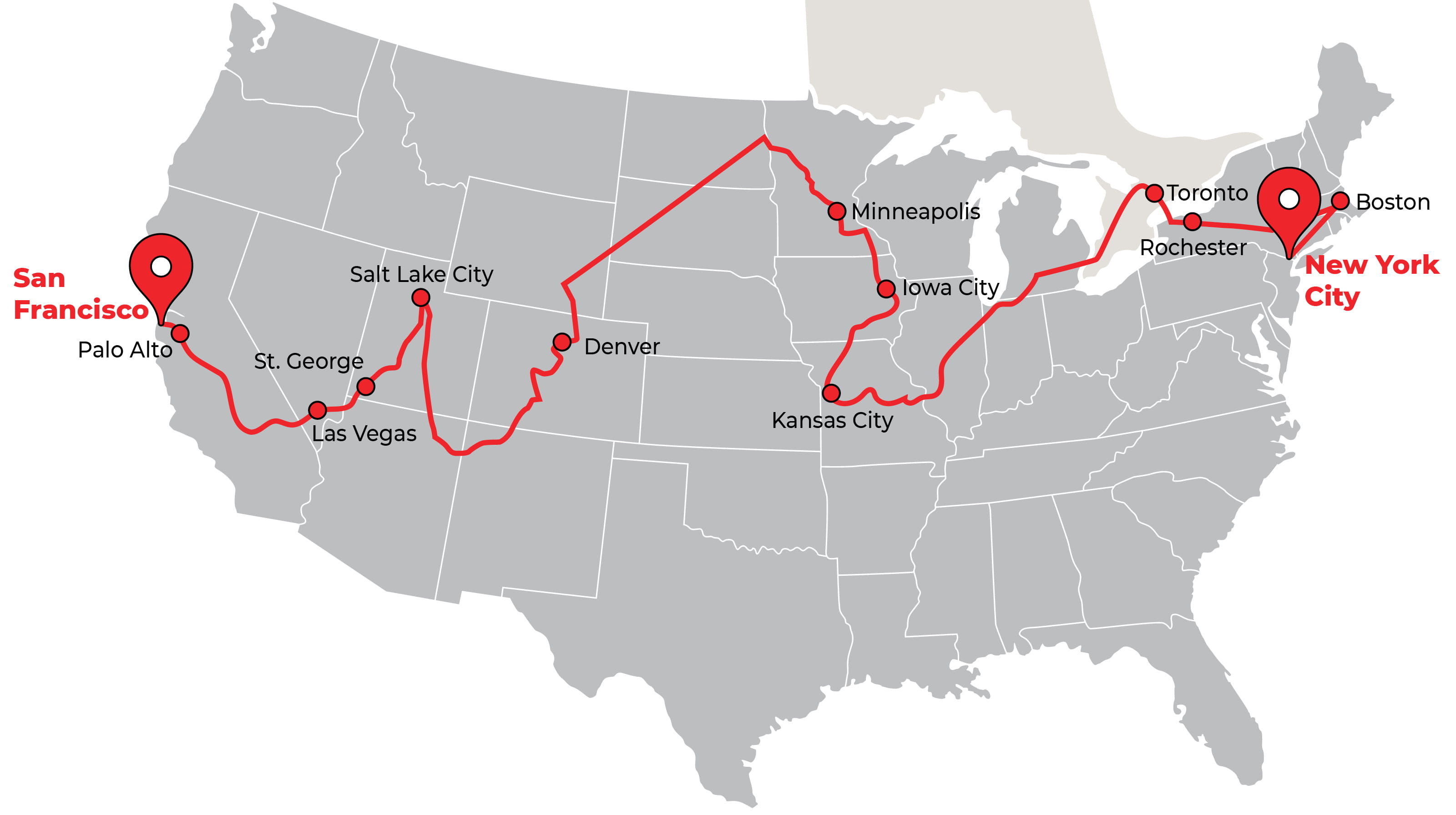 Jörg Rochters Route durch die USA