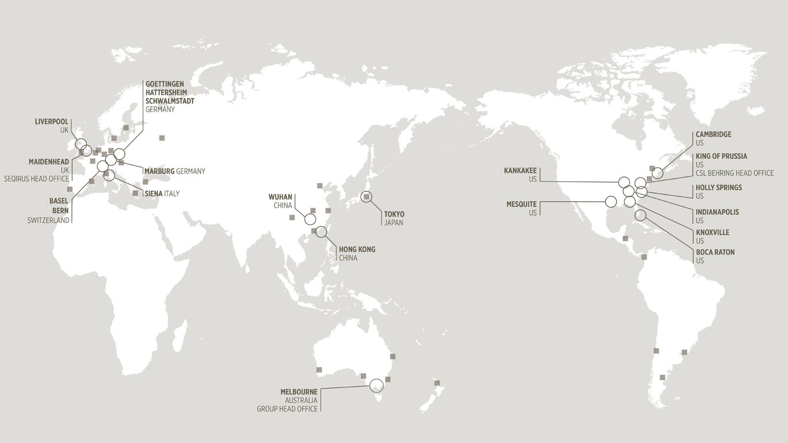 Weltkarte mit allen Standorten der CSL Gruppe