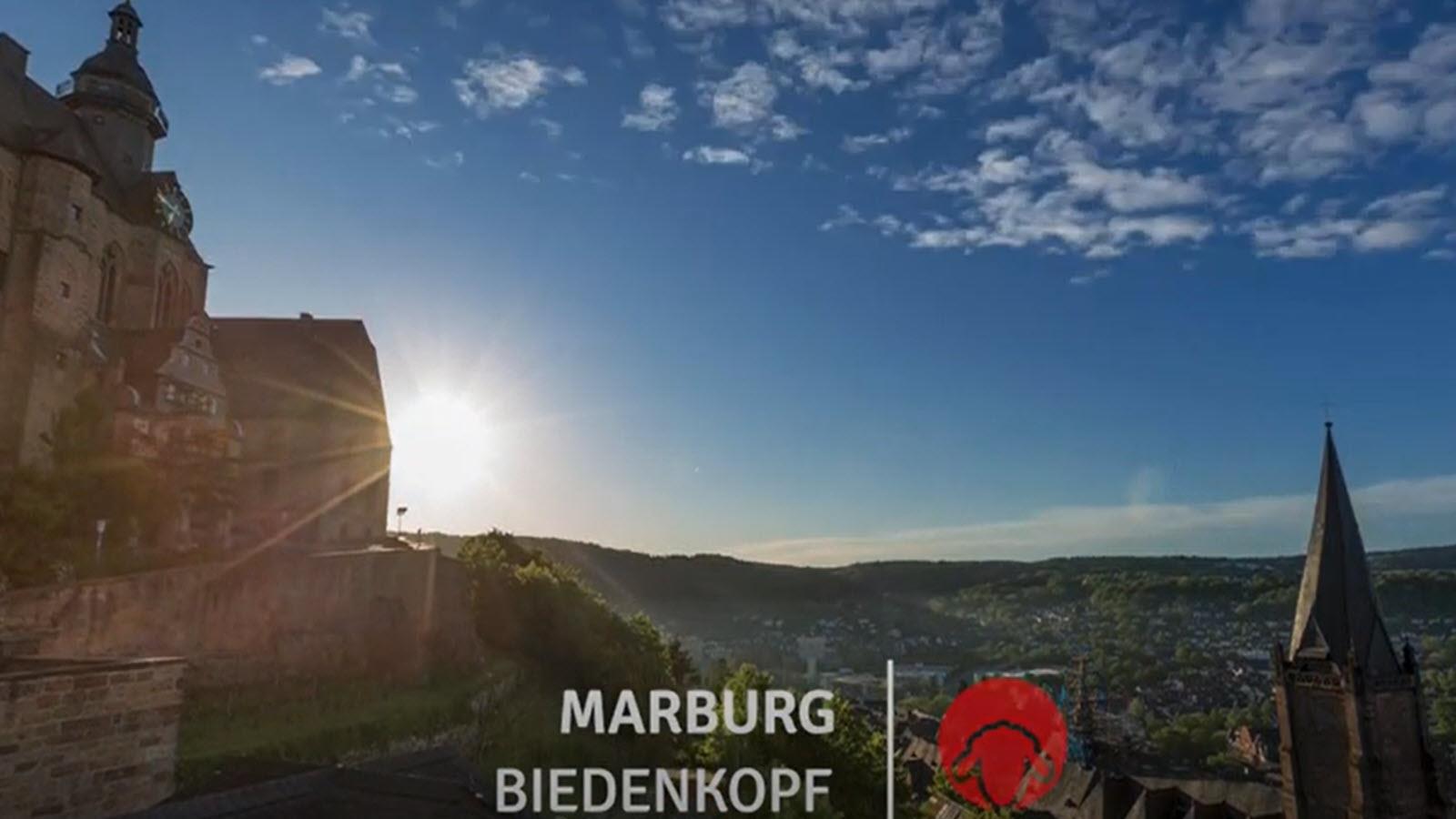The view from Marburg, Germany, featuring mountains and medieval architecture